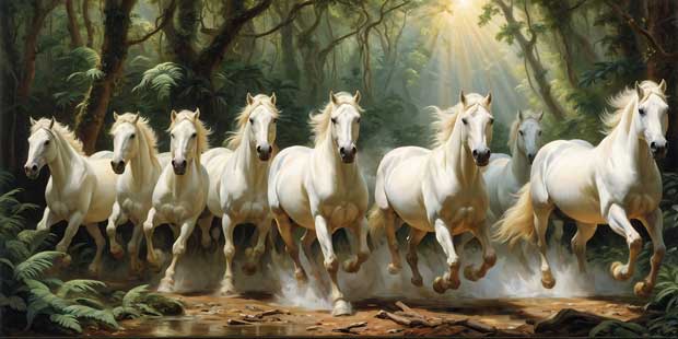 Feng Shui Painting of 8 white horses